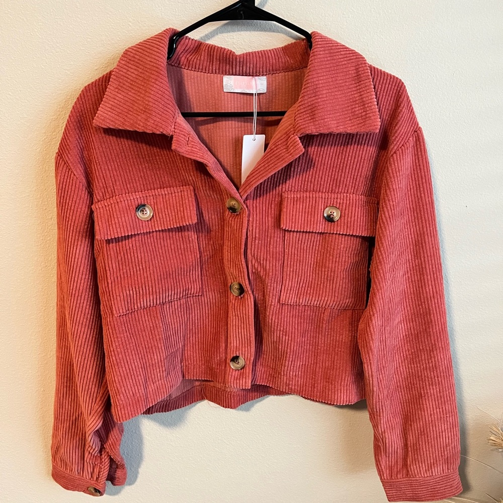 Pink Corduroy Pocket Crop Jacket